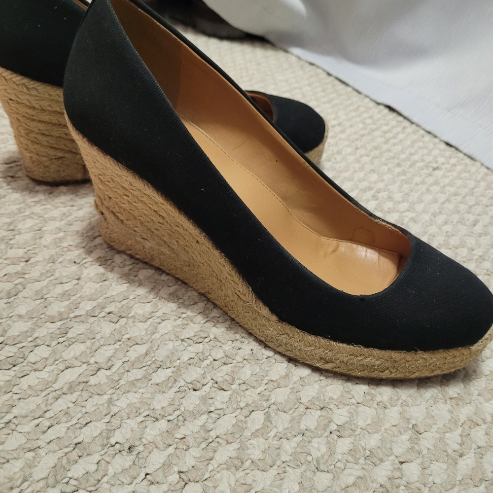 J.Crew Espadrille Wedge Black Canvas Women's 8